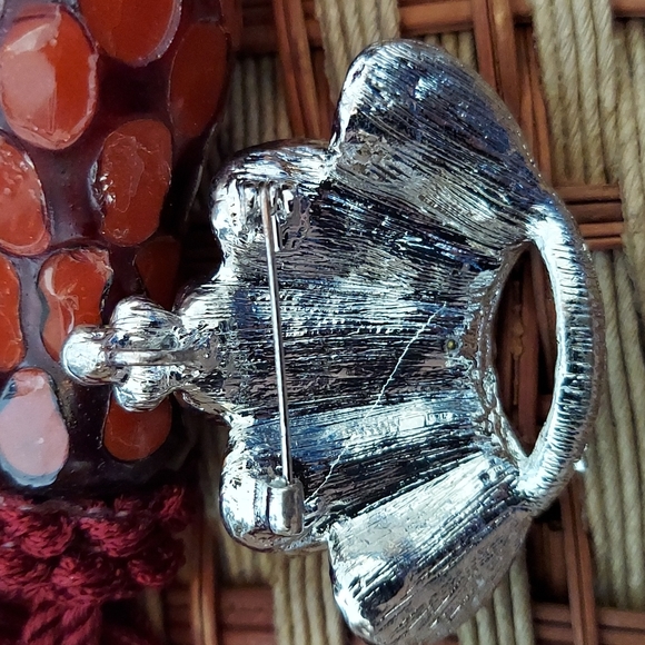 Large Pink Rhinestone Crown Brooch - Picture 3 of 4